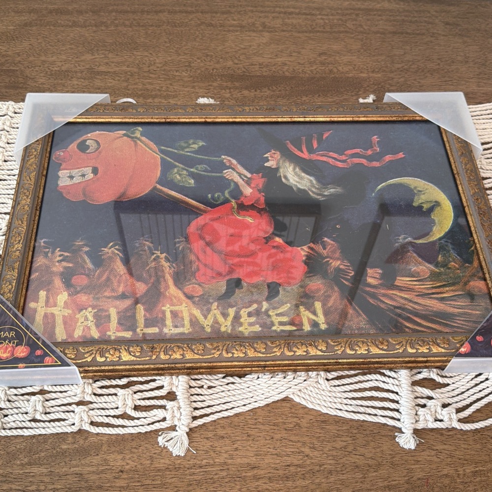 Marmont Hill Halloween Gold Framed Vintage Style Witch Wall Hanging Picture NEW - Picture 2 of 4